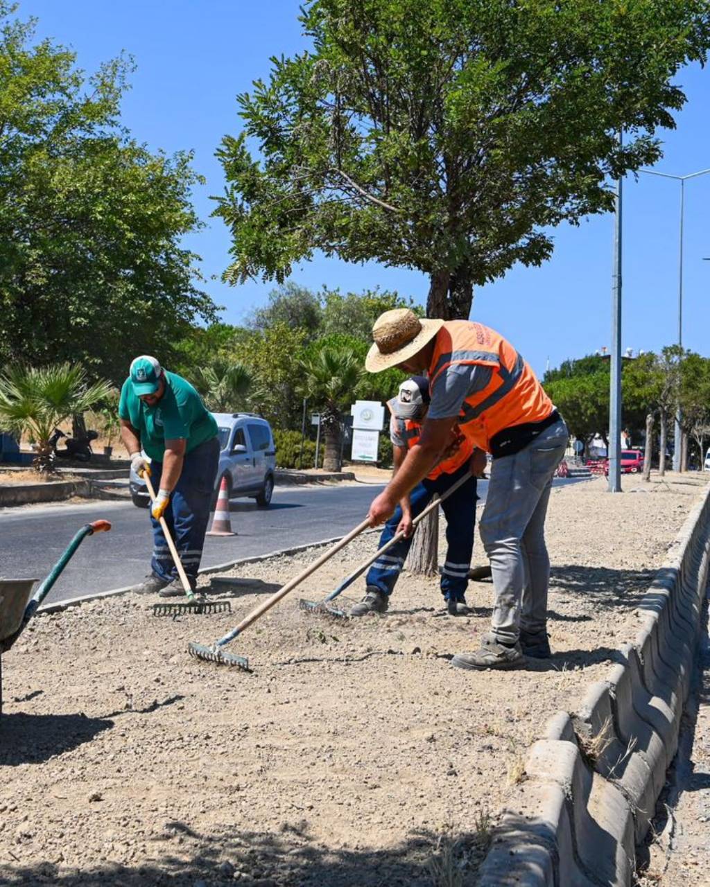 Kuşadası Belediyesi Güzelçamlı'da Orta Refüj Yenileme Çalışmalarına Başladı