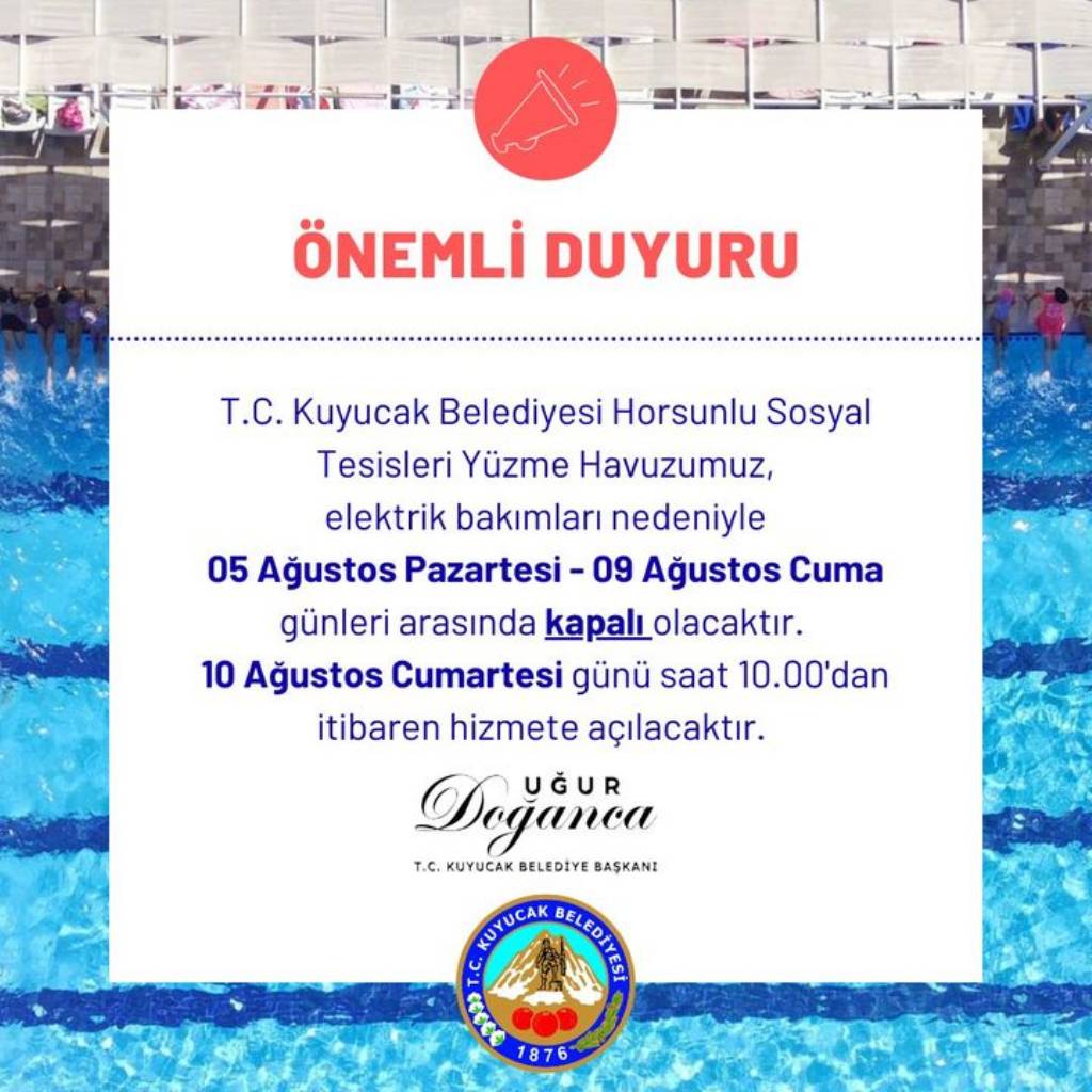 Kuyucak Belediyesi'nden Havuz Duyurusu