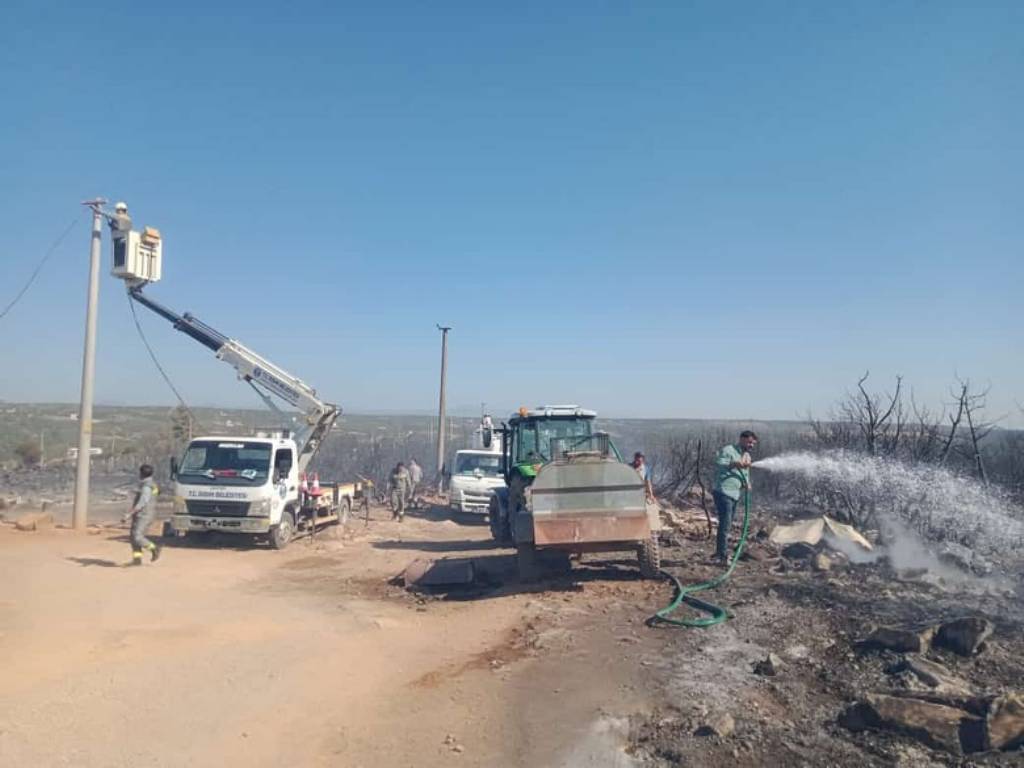 Didim Belediyesi Yangın Sonrası Elektrik Hattı Yenileme Çalışmalarına Destek Veriyor