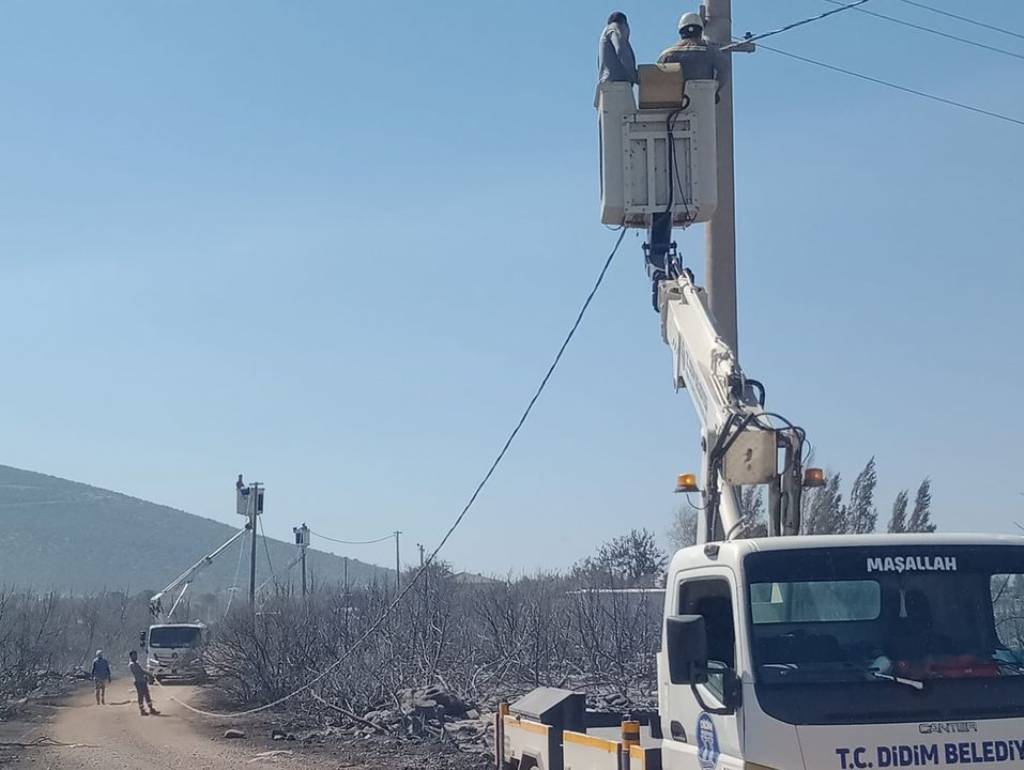 Didim Belediyesi Yangın Sonrası Elektrik Hattı Yenileme Çalışmalarına Destek Veriyor